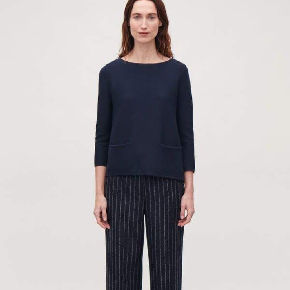 COS A-line cotton knitted top XS Navy